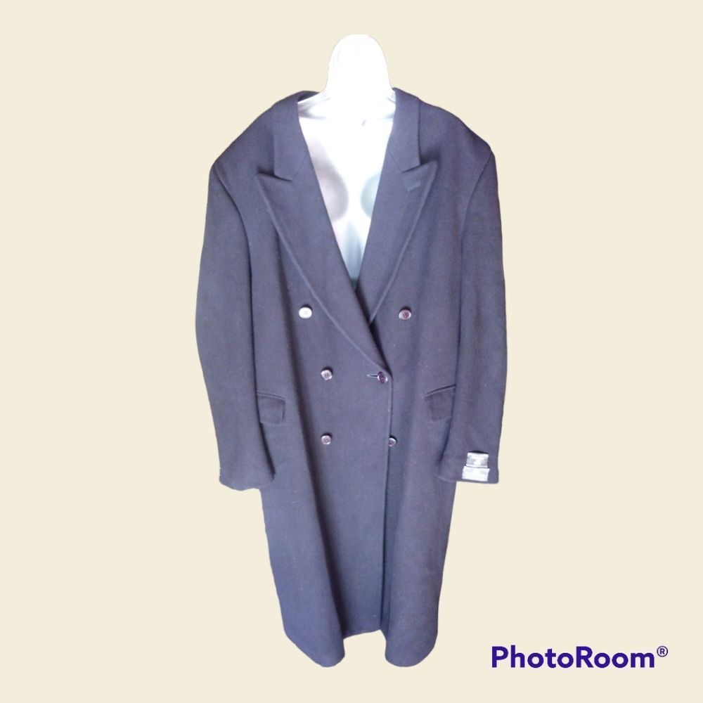 Vtg J.G. JG CHAPPELL men overcoat long coat 42 R black wool cashmere England